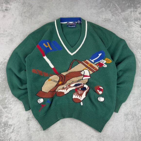 hathaway Other - Vintage Hathaway Knitted Golf Sweater V-Neck Pullover Green Retro Y2K Grandpa M